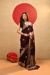 ‘Deep Plum’ Pure Katan Silk Meenakari Banarasi Handloom Saree